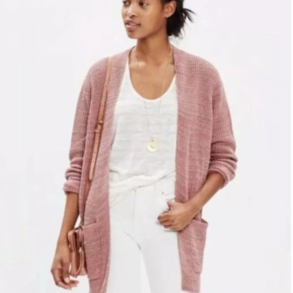 Madewell Postscript Marled Linen Cardigan Sweater Dusty Pink